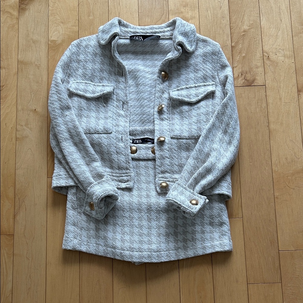 Zara Women's Beige Houndstooth Blazer & Shorts Set